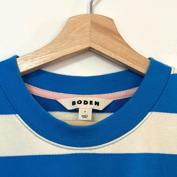 BODEN Happy Chain Stitched Embroidered Sweatshirt Blue White Stripe Womens Small - Picture 5 of 7